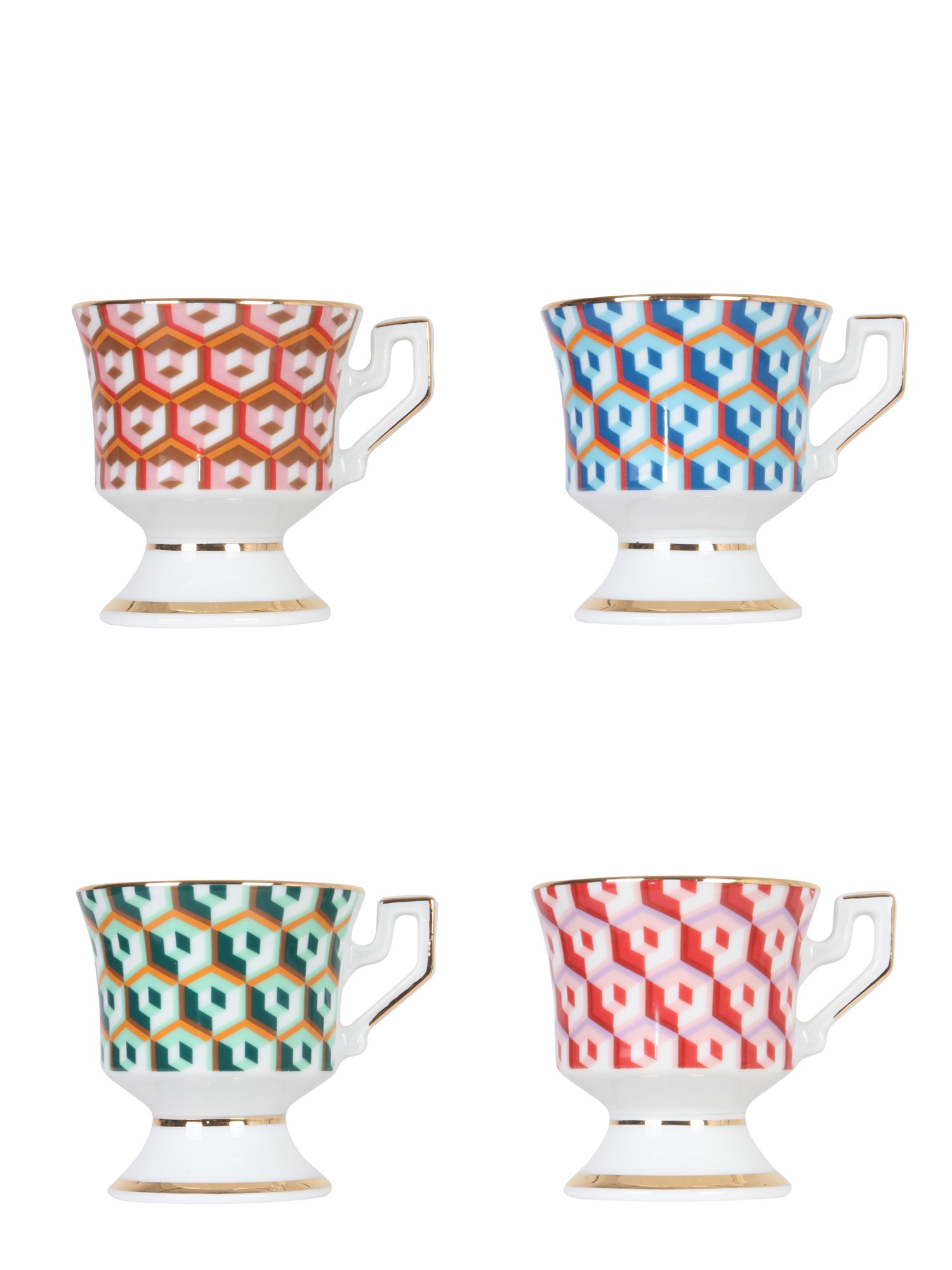 LA DOUBLEJ    SET OF FOUR ESPRESSO CUP WITH SAUCER PRINT CUBES MIX