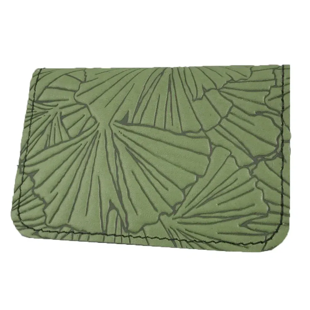 Leather Card Holder - Ginkgo in Fern