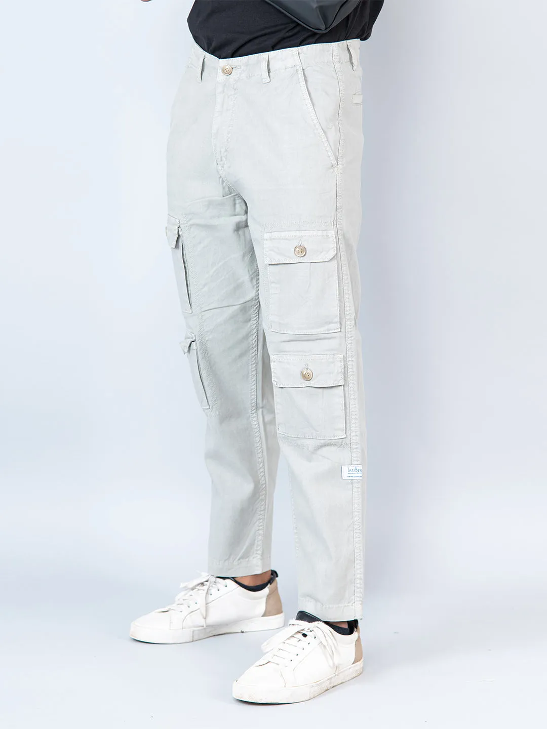 Light Pista Green Baggy Fit Linen Cargo Pants