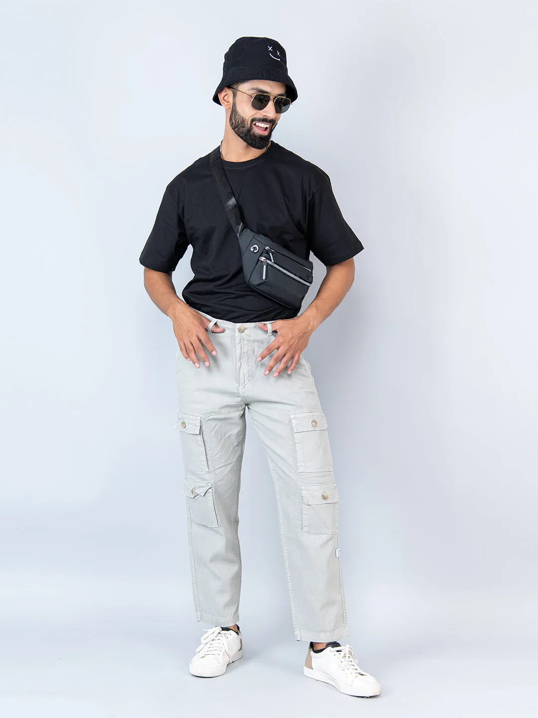 Light Pista Green Baggy Fit Linen Cargo Pants