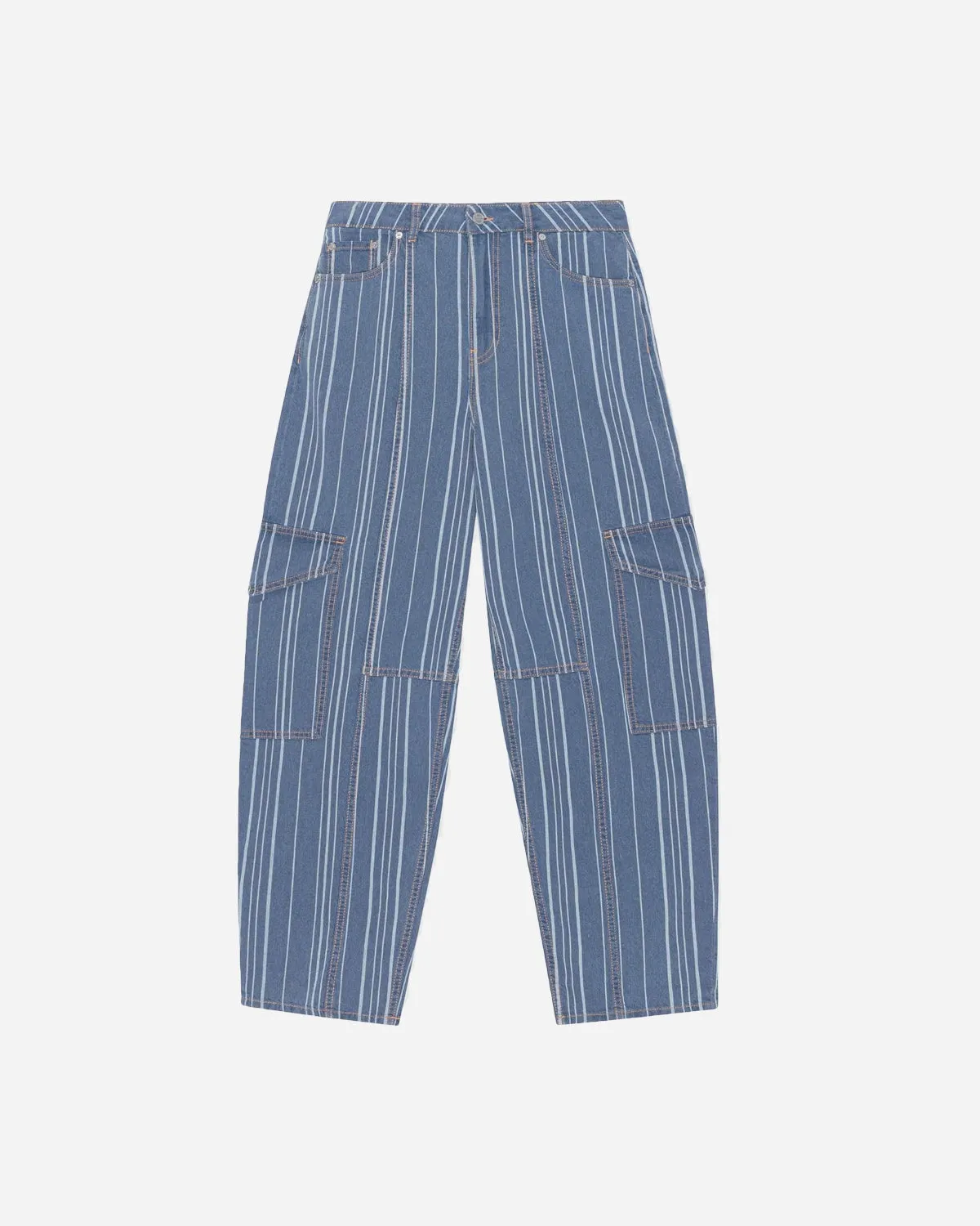 Light Stripe Denim Cargo Pants - Light Stripe Denim