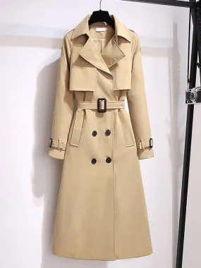 Long Coat For Woman Turndown Collar Long Sleeve Casual Thicken Khaki Woolen Coat