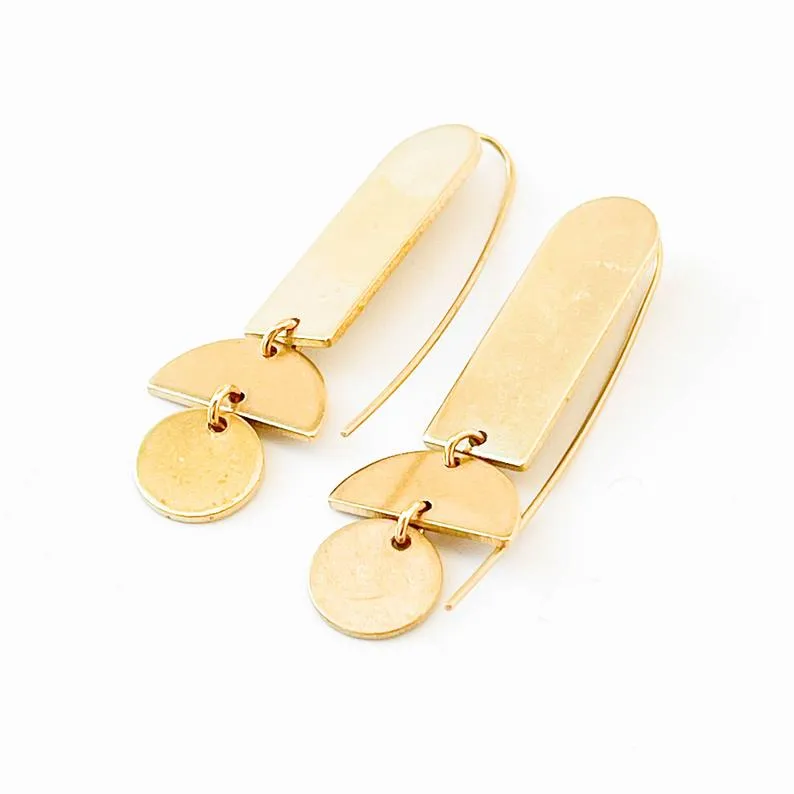 Long ear wire brass earrings