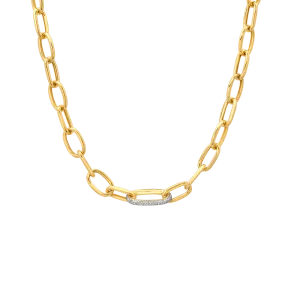 Long Rectangular Chain Necklace with White Pavé Diamond Link