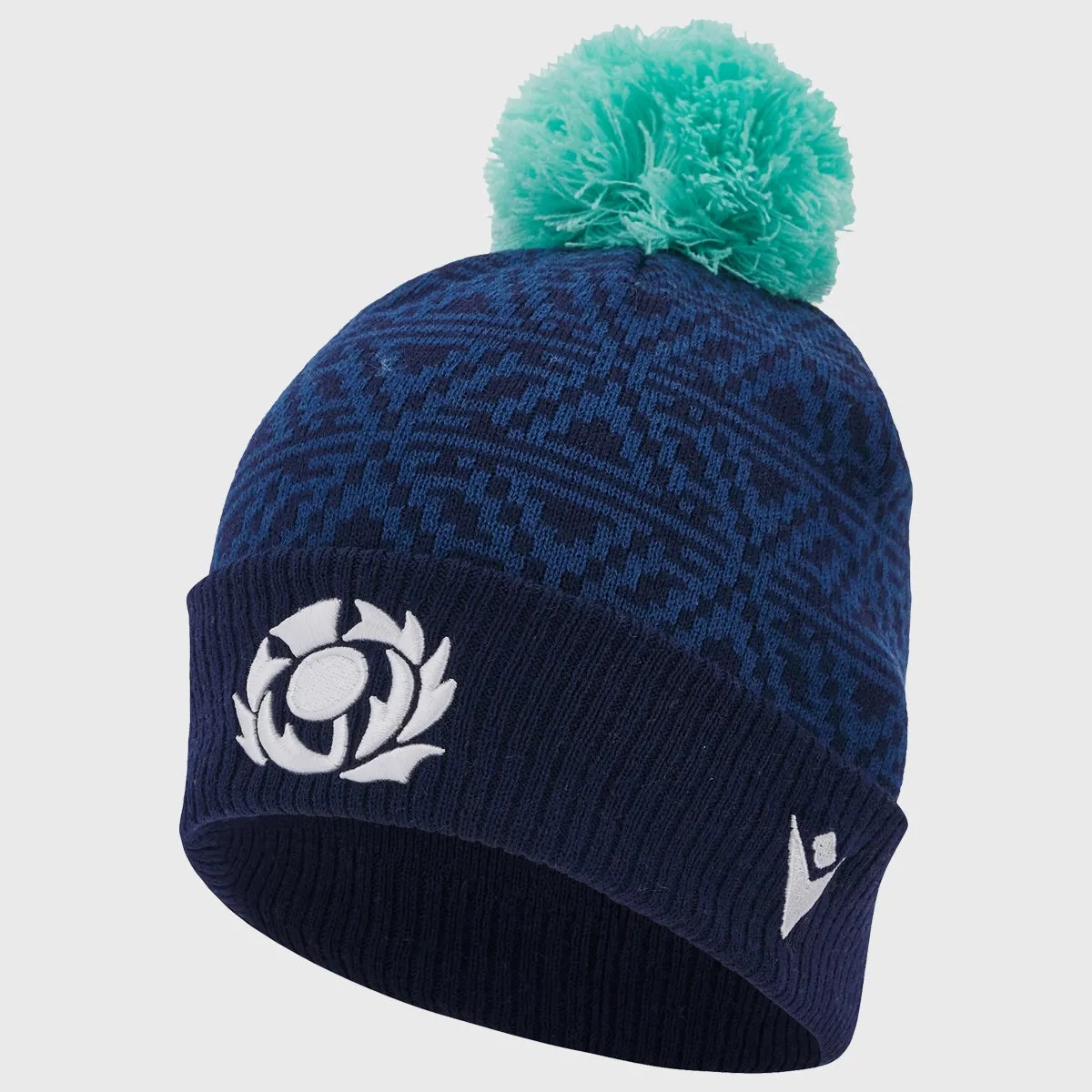 Macron Scotland Rugby Bobble Beanie Hat Navy/Green