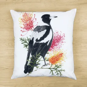 Magpie and Grevillea Cushion Cover Side Cotton Drill