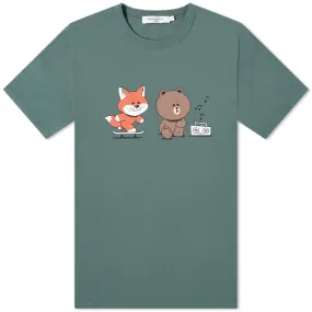 Maison Kitsuné x Line Friends Kitsuné Skate Print T-ShirtBlue Green