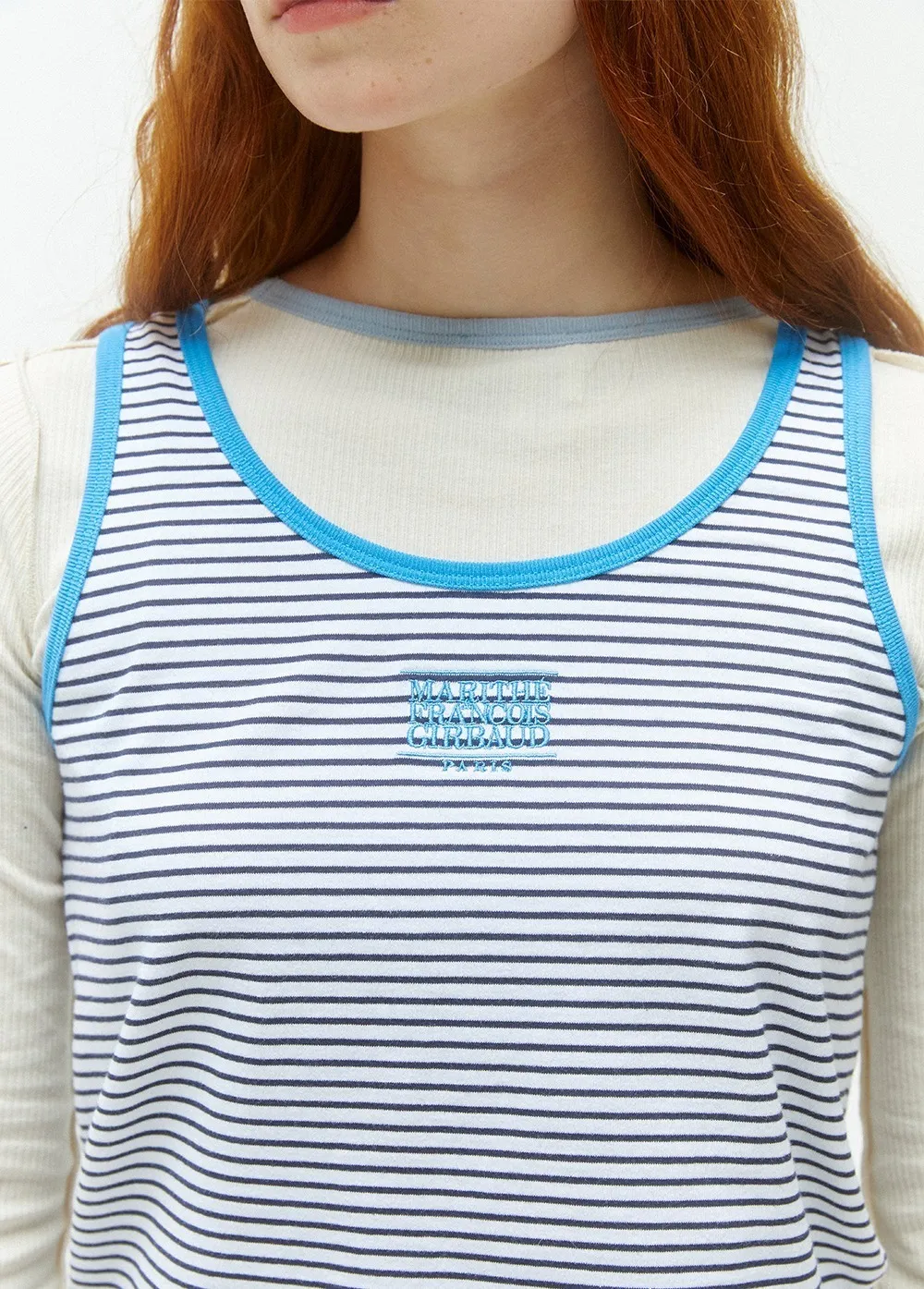 Marithe + Francois Girbaud  |Stripes Rib Street Style U-Neck Plain Cotton Logo