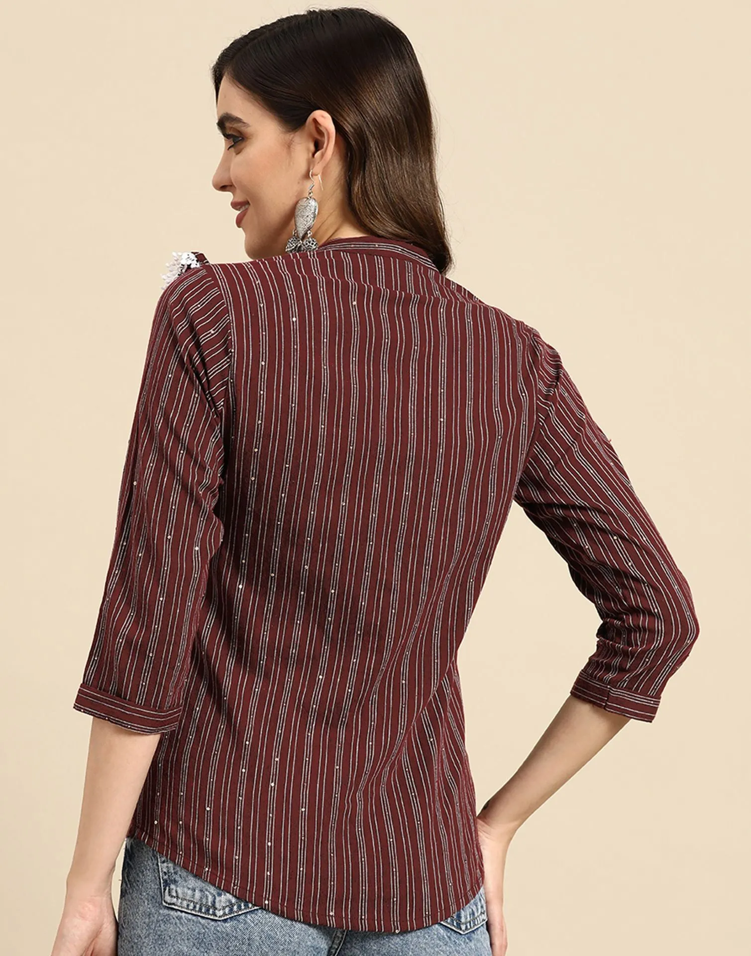 Maroon Cotton Striped Shirt