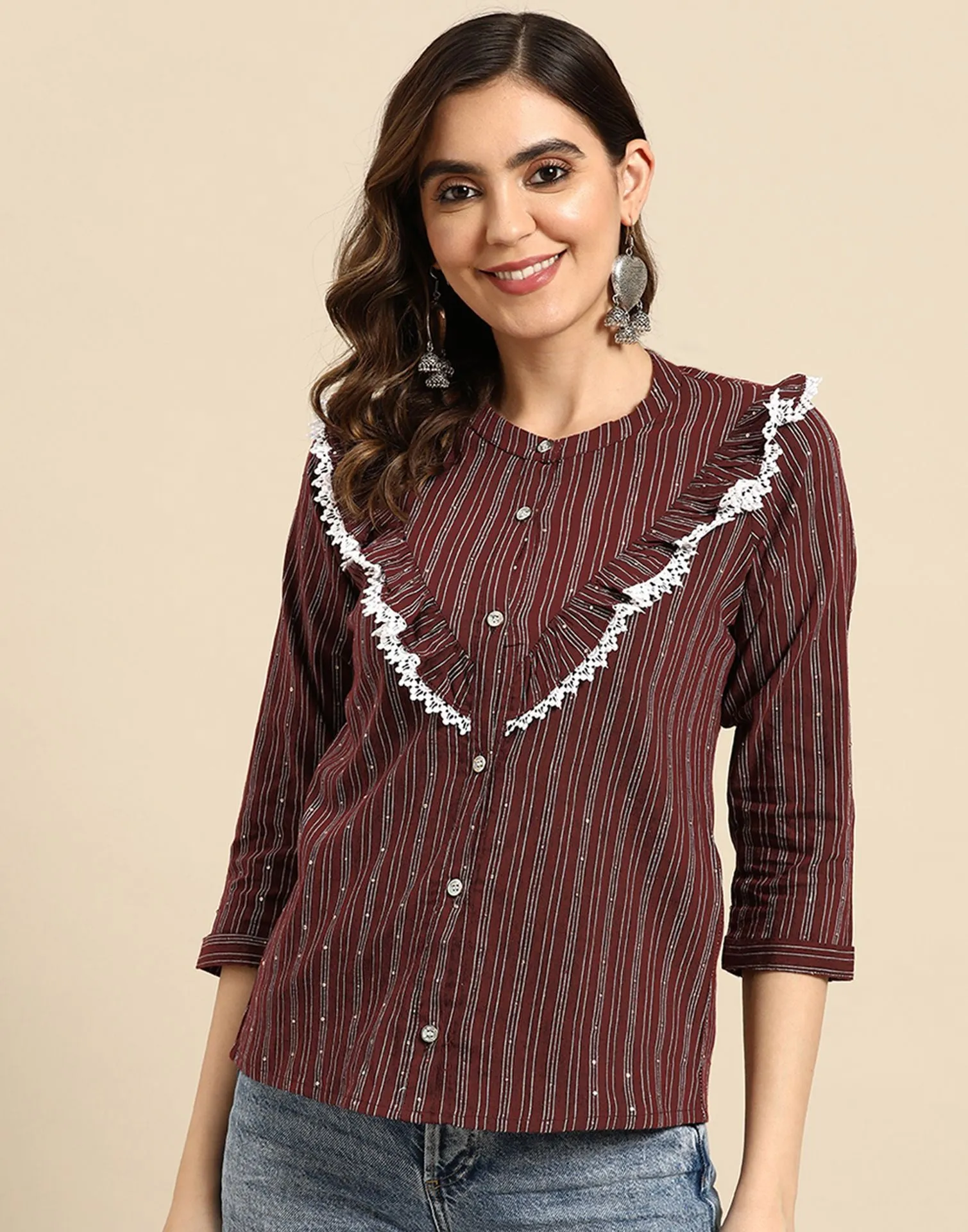 Maroon Cotton Striped Shirt