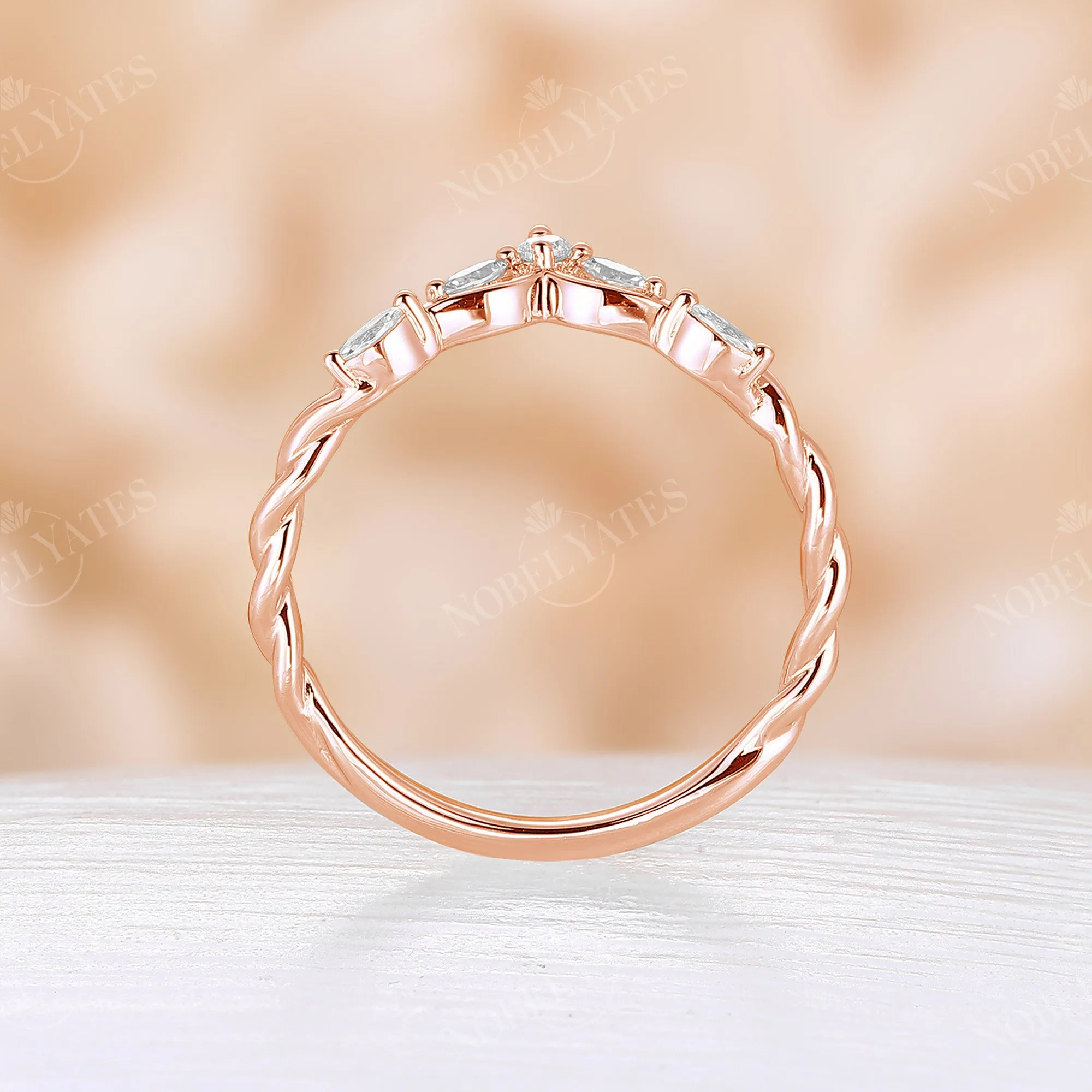 Marquise Cut Moissanite Vintage Rose Gold Twist Curved Wedding Band