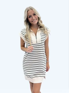 Mary Stripe Cap Sleeve Zipper Dress