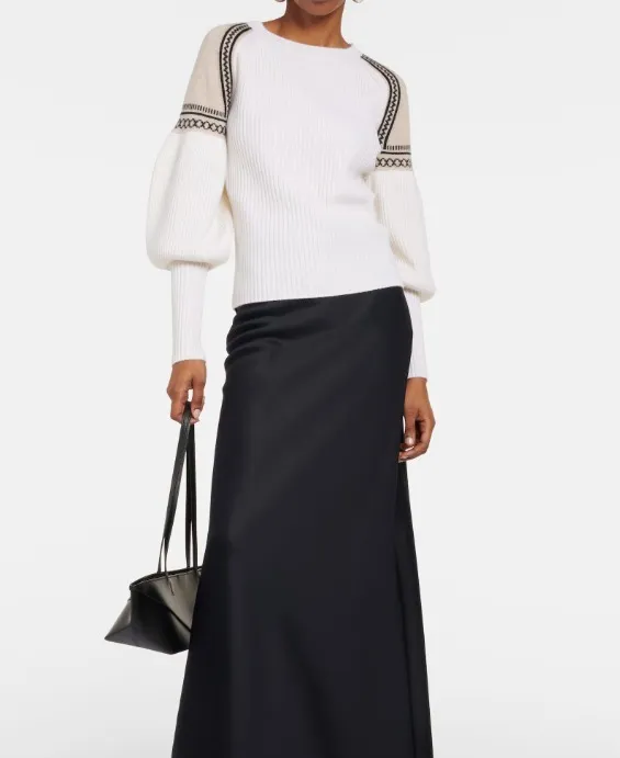 MaxMara  |Long Sleeves Plain Elegant Style V-neck & Crew neck