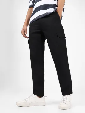 Men's Black Regular Fit Solid Cargo Chino Pant with 6 Pockets