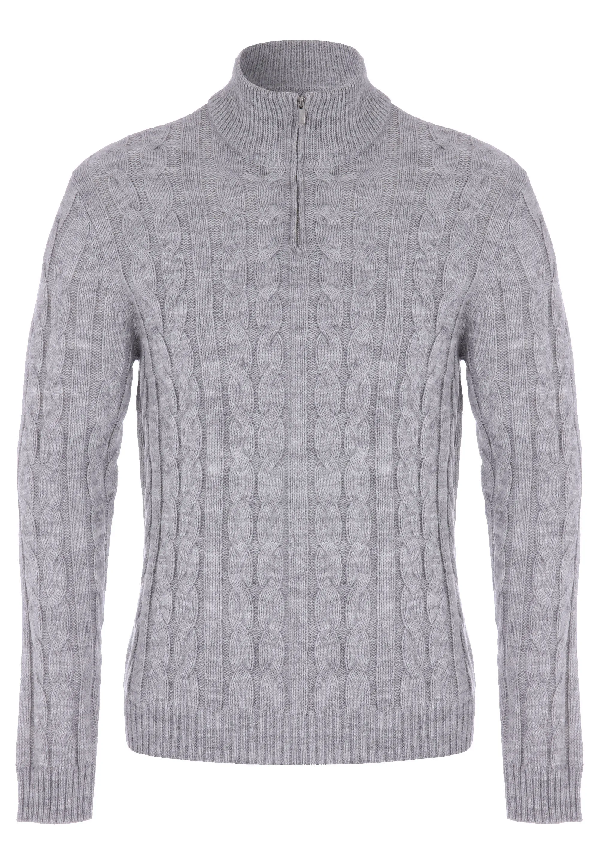 Mens Grey Quarter Zip Knit Cable Jumper