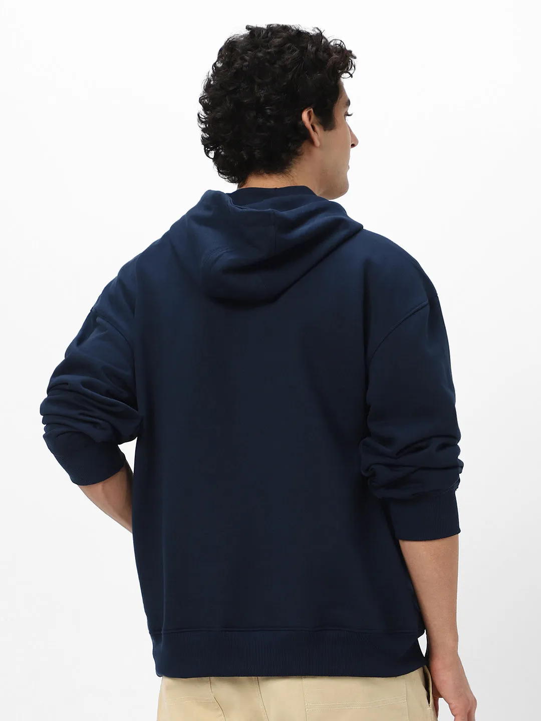 Men's Iris Navy Cotton Solid Oversized Hooded Neck Sweatshirt