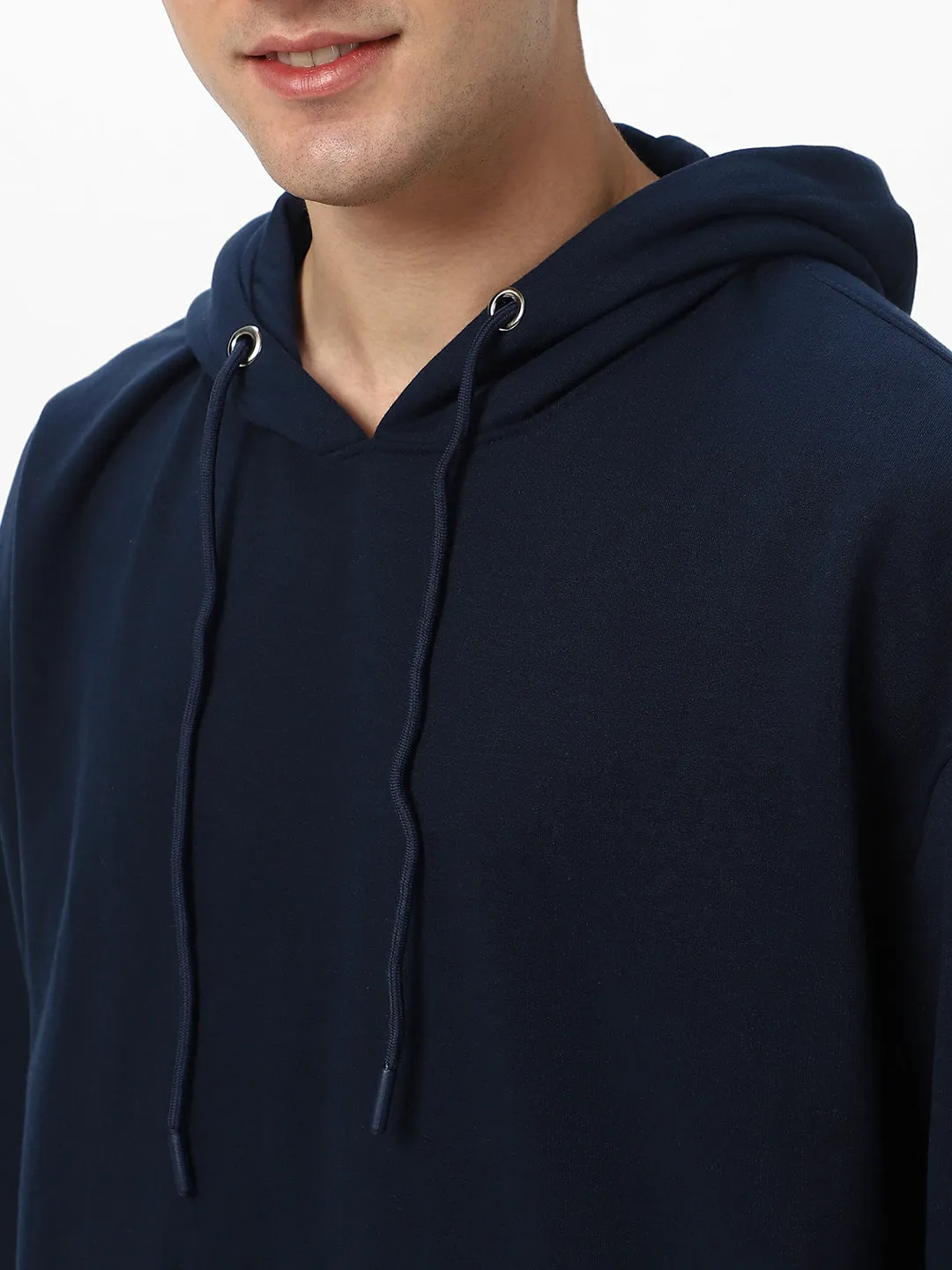 Men's Iris Navy Cotton Solid Oversized Hooded Neck Sweatshirt