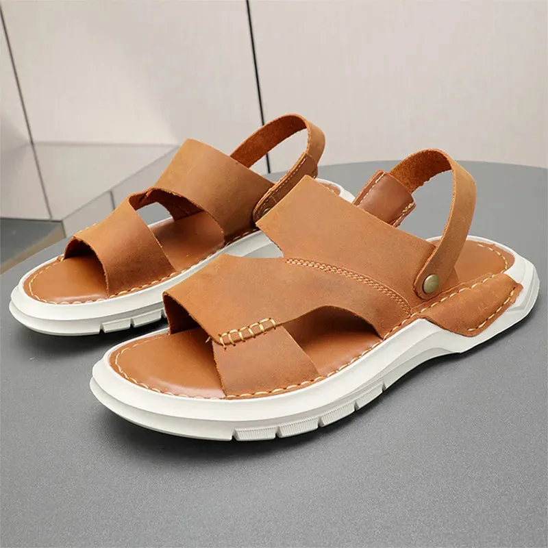 Men's Summer Concise Genuine Leather Breathable Hollow Out Beachwear Sandals