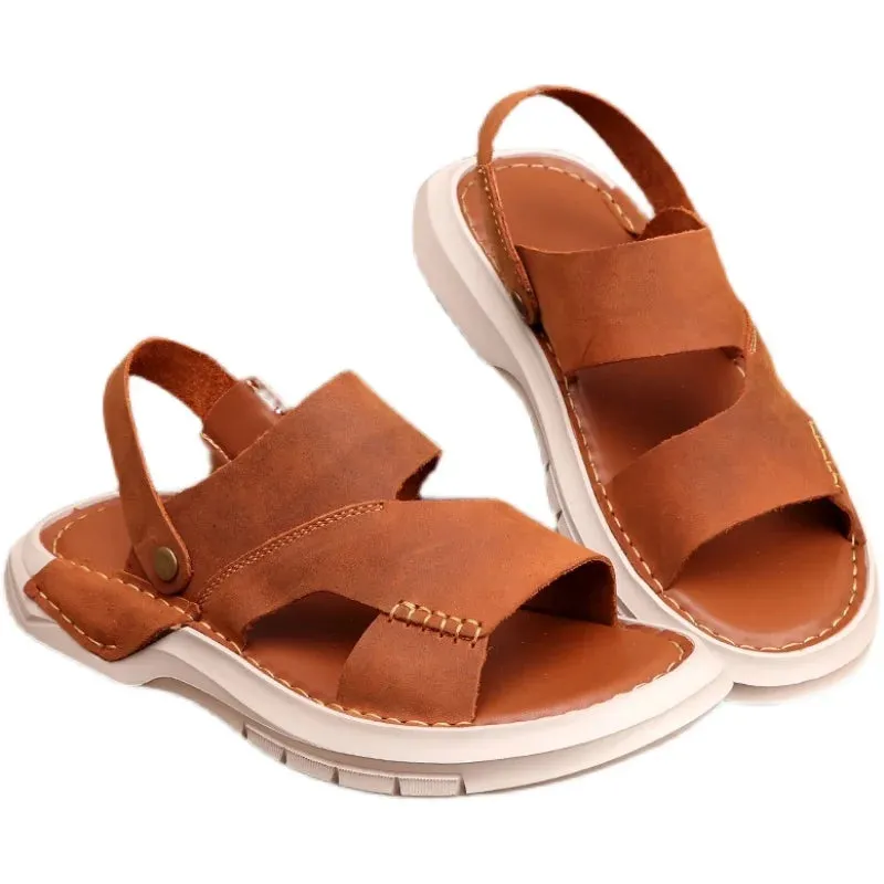 Men's Summer Concise Genuine Leather Breathable Hollow Out Beachwear Sandals