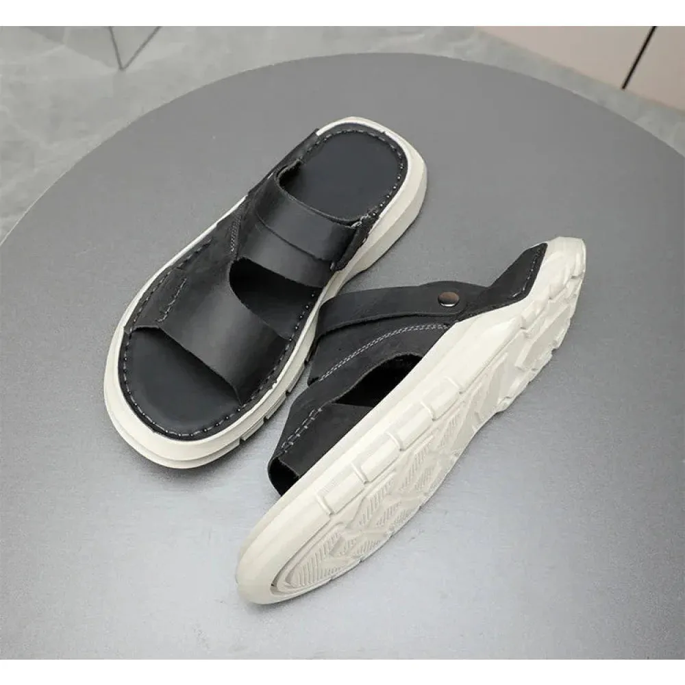 Men's Summer Concise Genuine Leather Breathable Hollow Out Beachwear Sandals