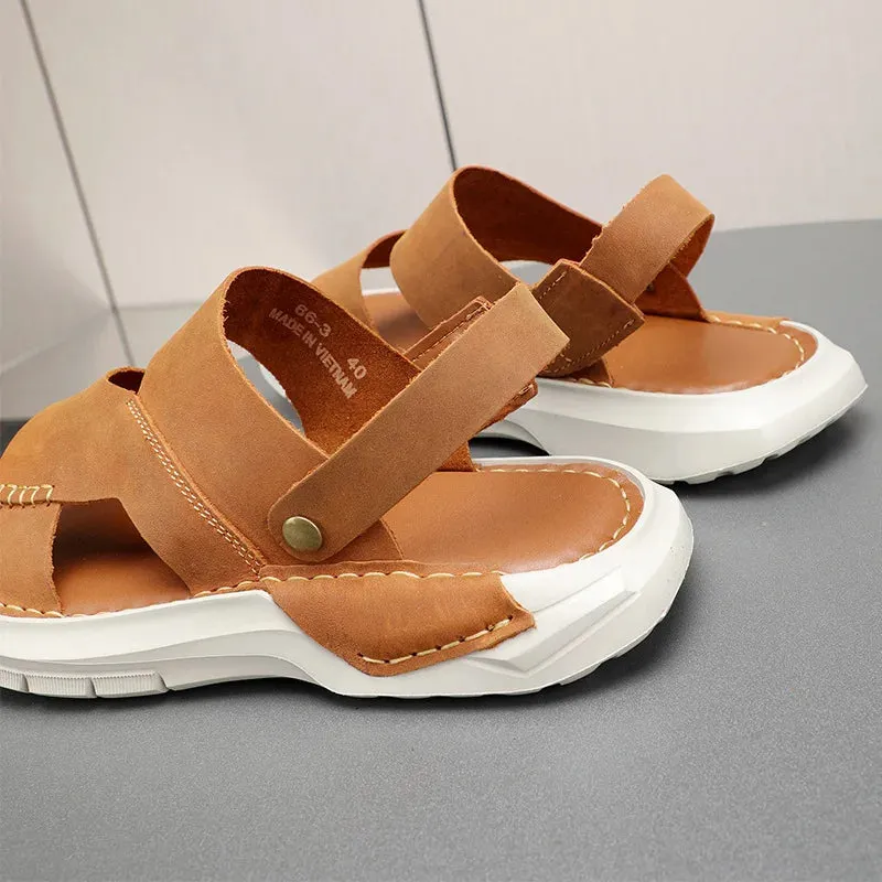 Men's Summer Concise Genuine Leather Breathable Hollow Out Beachwear Sandals