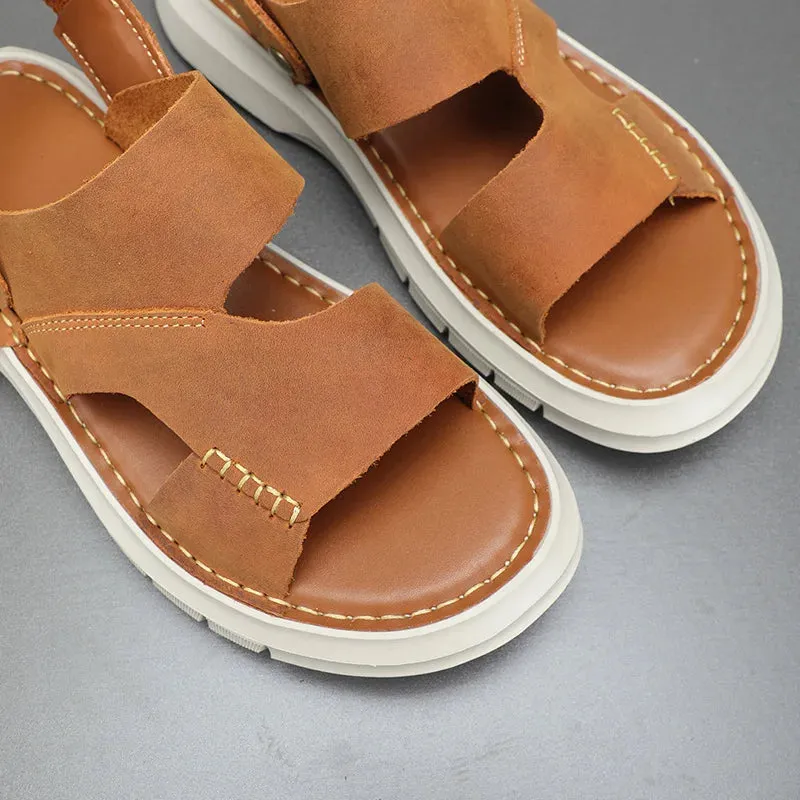 Men's Summer Concise Genuine Leather Breathable Hollow Out Beachwear Sandals