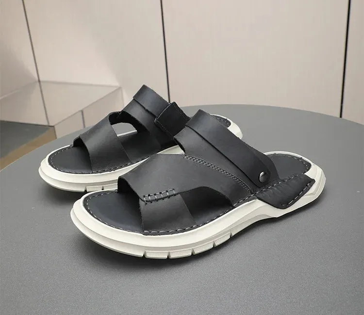 Men's Summer Concise Genuine Leather Breathable Hollow Out Beachwear Sandals