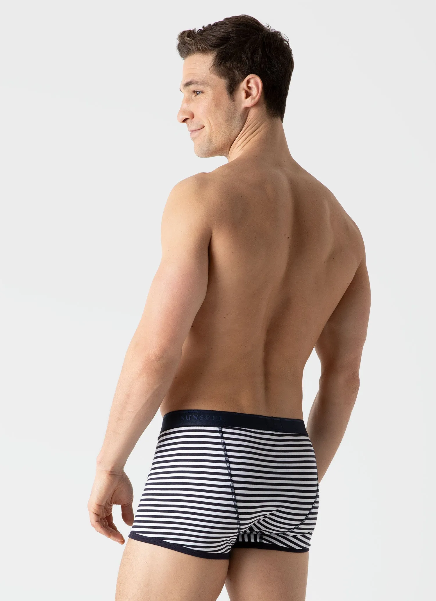 Men's Superfine Cotton Trunks in White/Navy