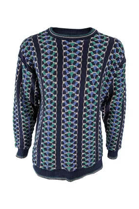 Mens Vintage Blue & Green Bubble Knit Jumper, 1980s