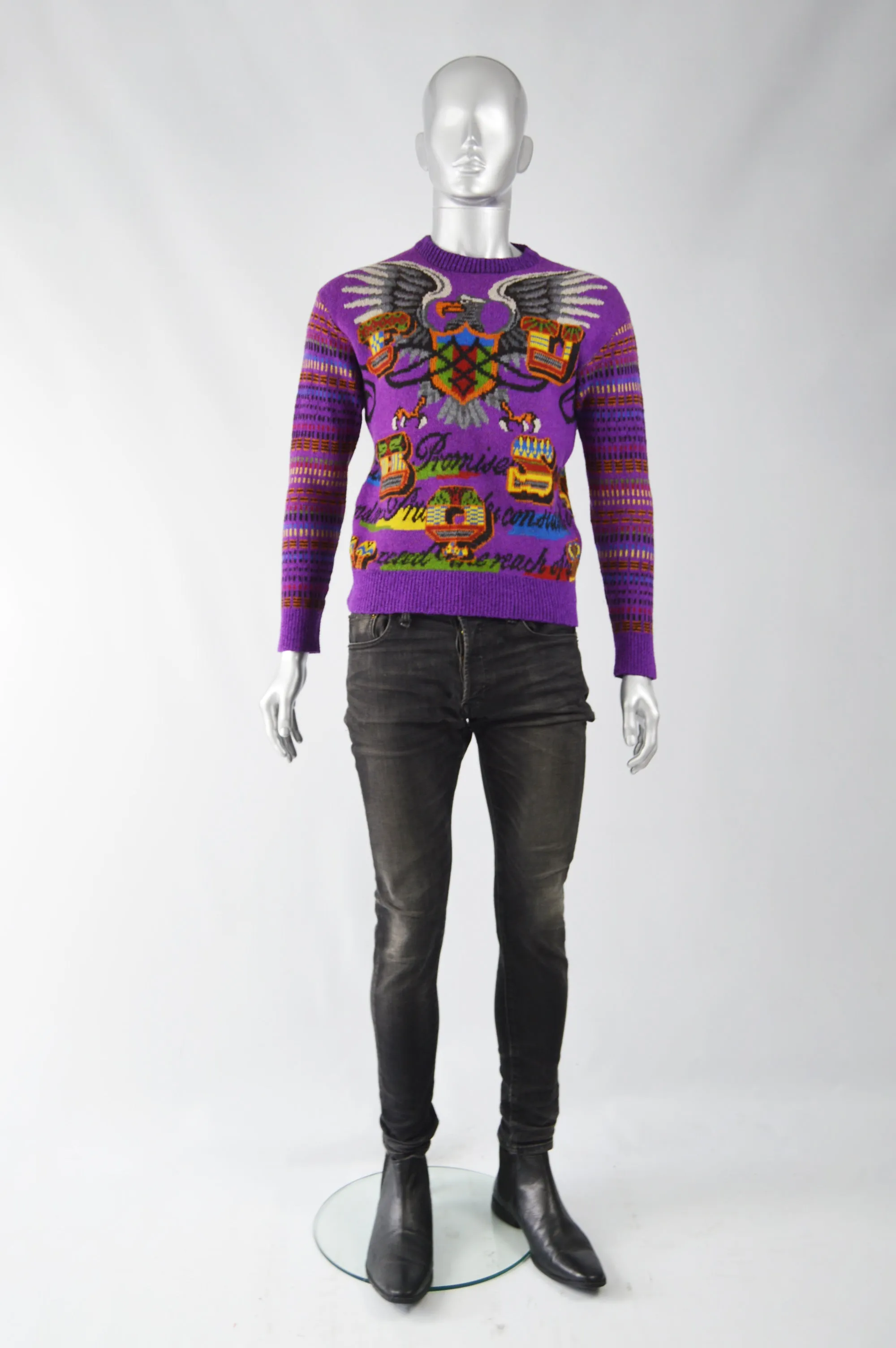 Men's Vintage Purple Eagle Knit Jumper, 1980s