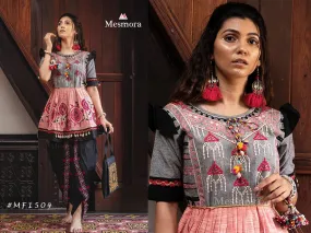 MESMORA KATH PUTALI FEMALE KEDIA COLLECTION COLOURFULMESMORA KATH PUTALI  EMBROIDERY KHADI KURTI WITH PANTS NAVRATRI SPECIAL