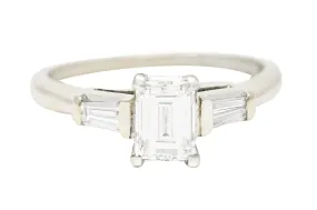 Mid-Century 0.93 CTW Emerald Cut Diamond 14 Karat White Gold Vintage Engagement Ring