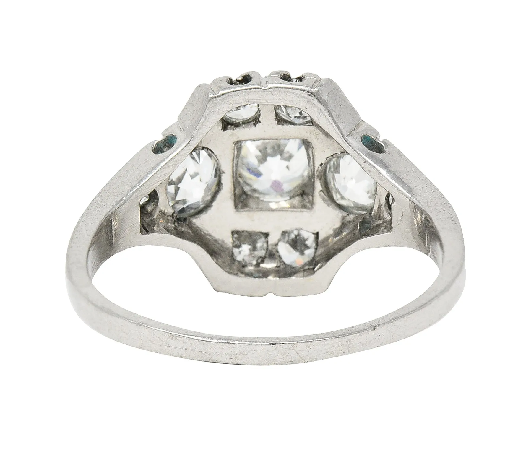 Mid-Century 1.11 CTW Old European Cut Diamond Platinum Quatrefoil Vintage Cluster Dinner Ring