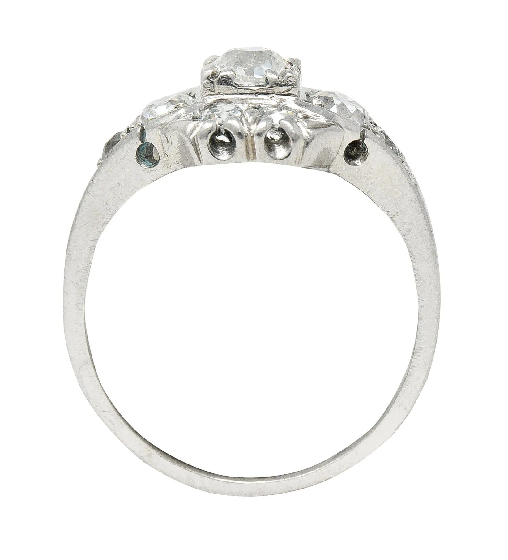 Mid-Century 1.11 CTW Old European Cut Diamond Platinum Quatrefoil Vintage Cluster Dinner Ring