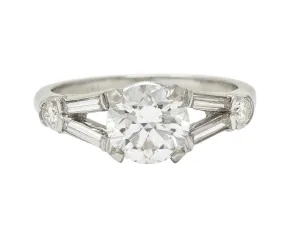 Mid-Century 1.35 CTW Transitional Diamond Platinum Vintage Engagement Ring GIA