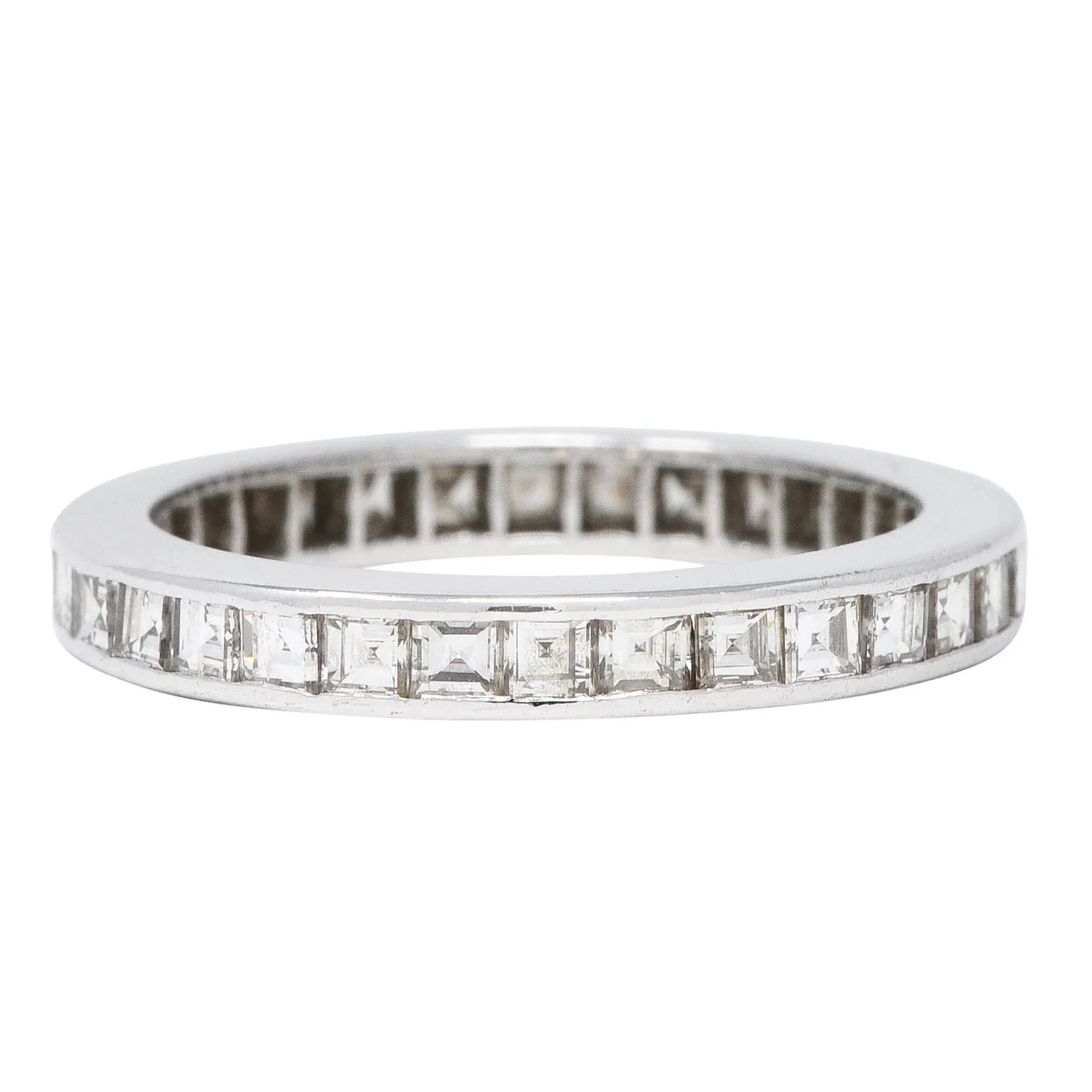 Mid-Century 1.60 CTW Square Step-Cut Diamond Platinum Vintage Eternity Channel Band Ring