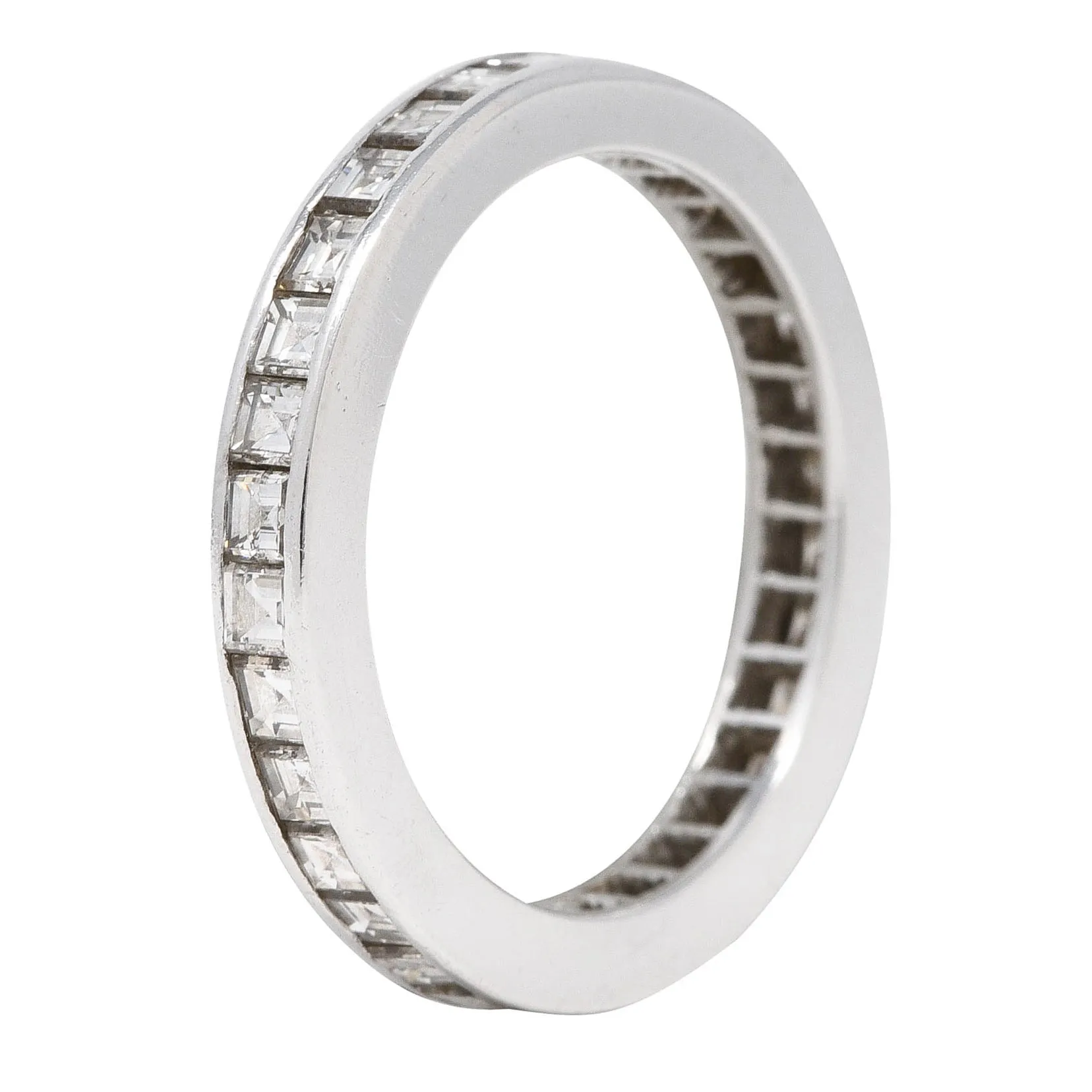 Mid-Century 1.60 CTW Square Step-Cut Diamond Platinum Vintage Eternity Channel Band Ring