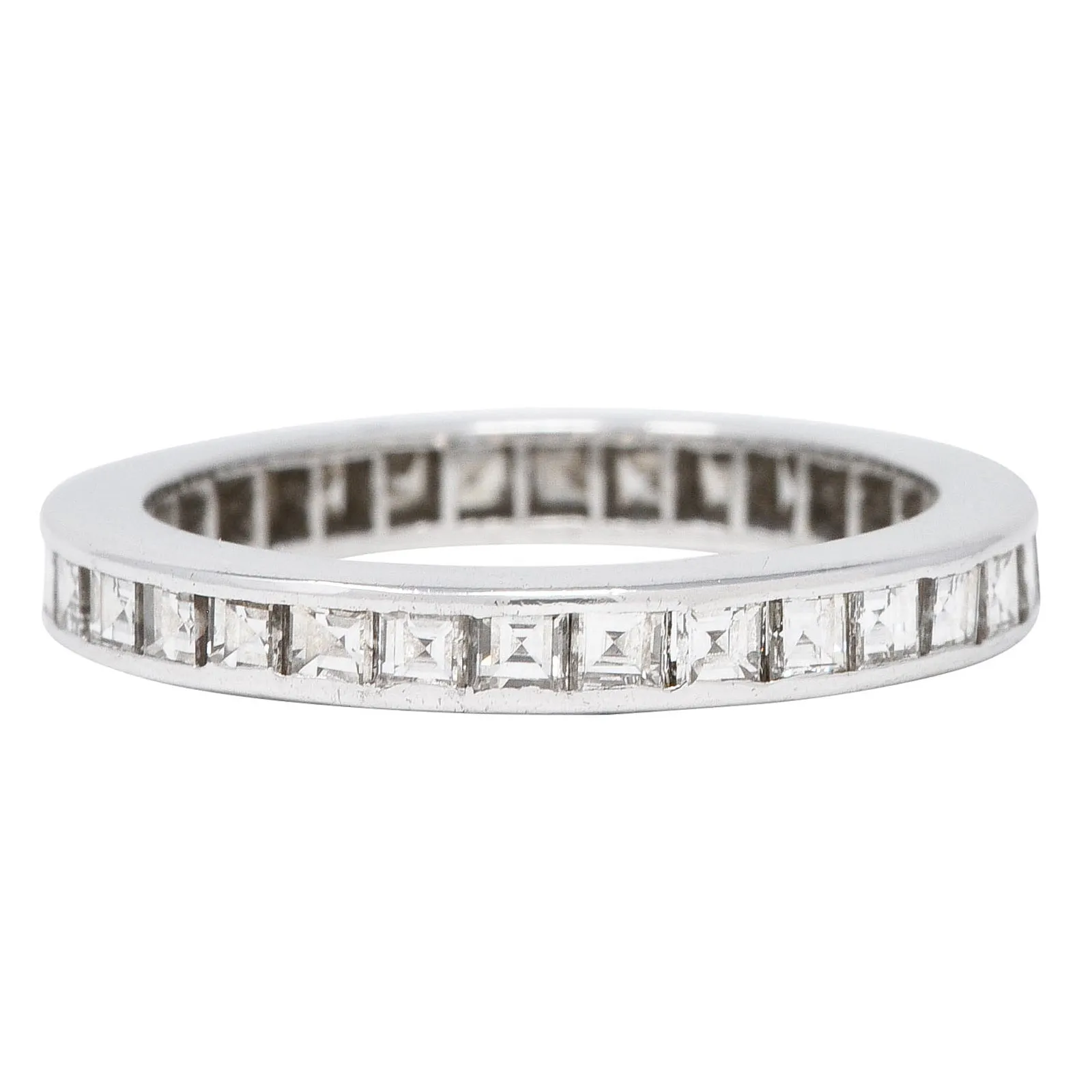 Mid-Century 1.60 CTW Square Step-Cut Diamond Platinum Vintage Eternity Channel Band Ring