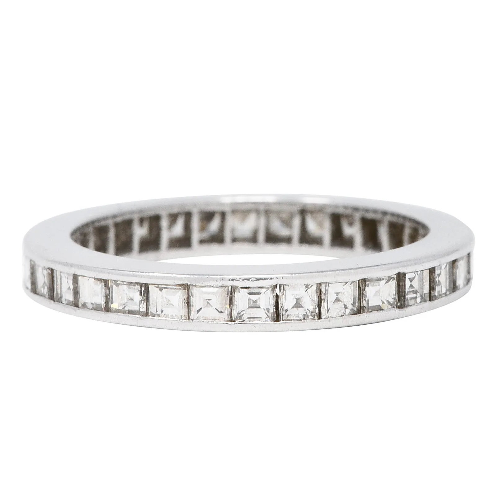 Mid-Century 1.60 CTW Square Step-Cut Diamond Platinum Vintage Eternity Channel Band Ring