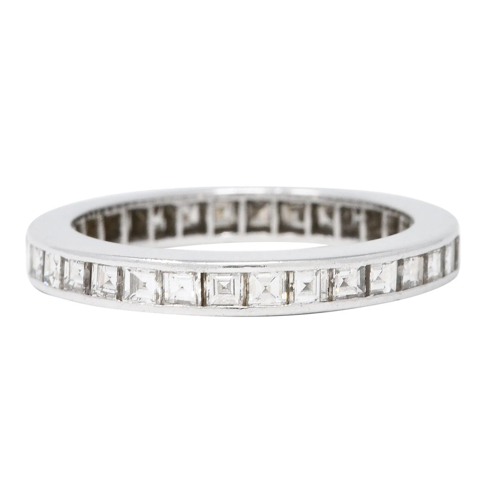 Mid-Century 1.60 CTW Square Step-Cut Diamond Platinum Vintage Eternity Channel Band Ring