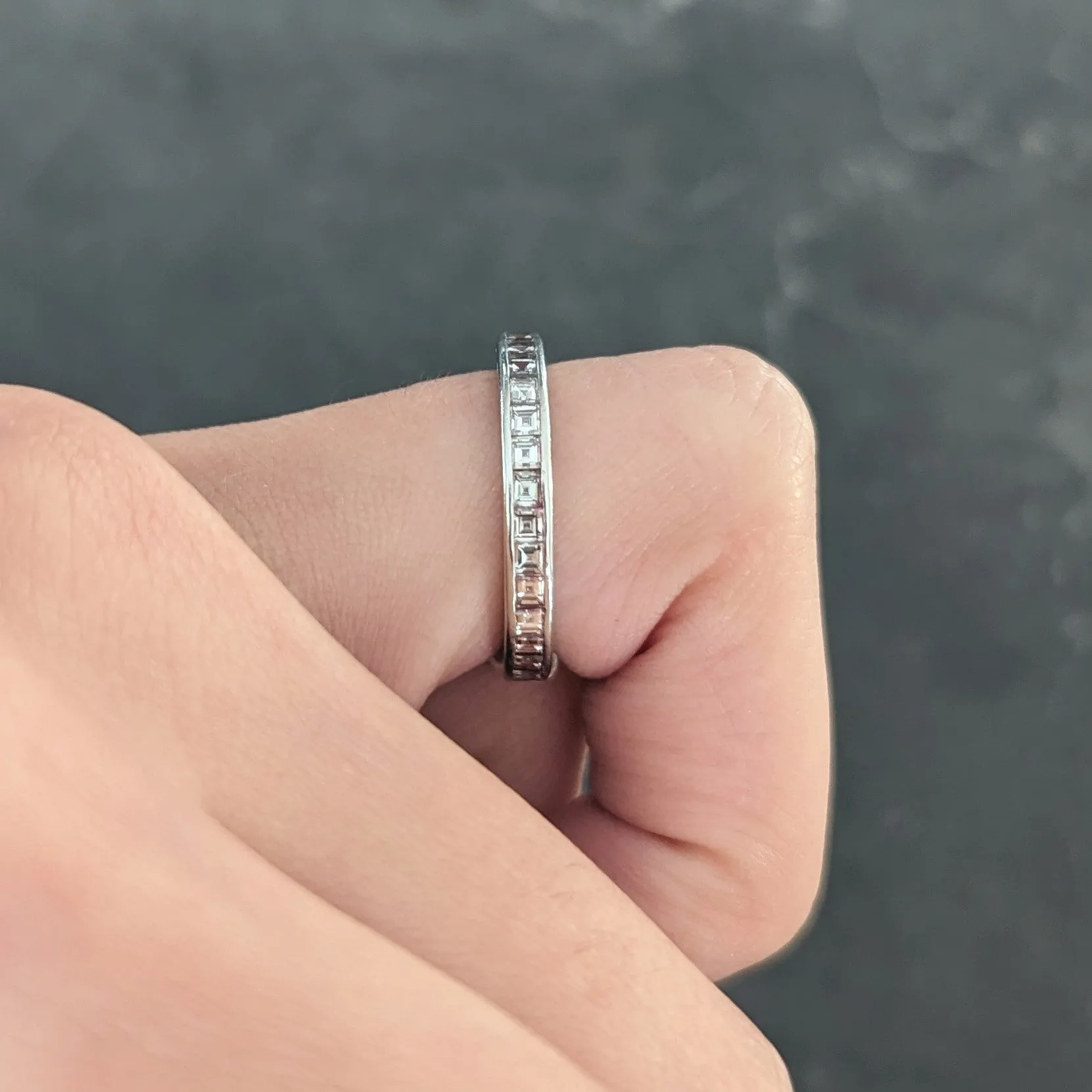 Mid-Century 1.60 CTW Square Step-Cut Diamond Platinum Vintage Eternity Channel Band Ring