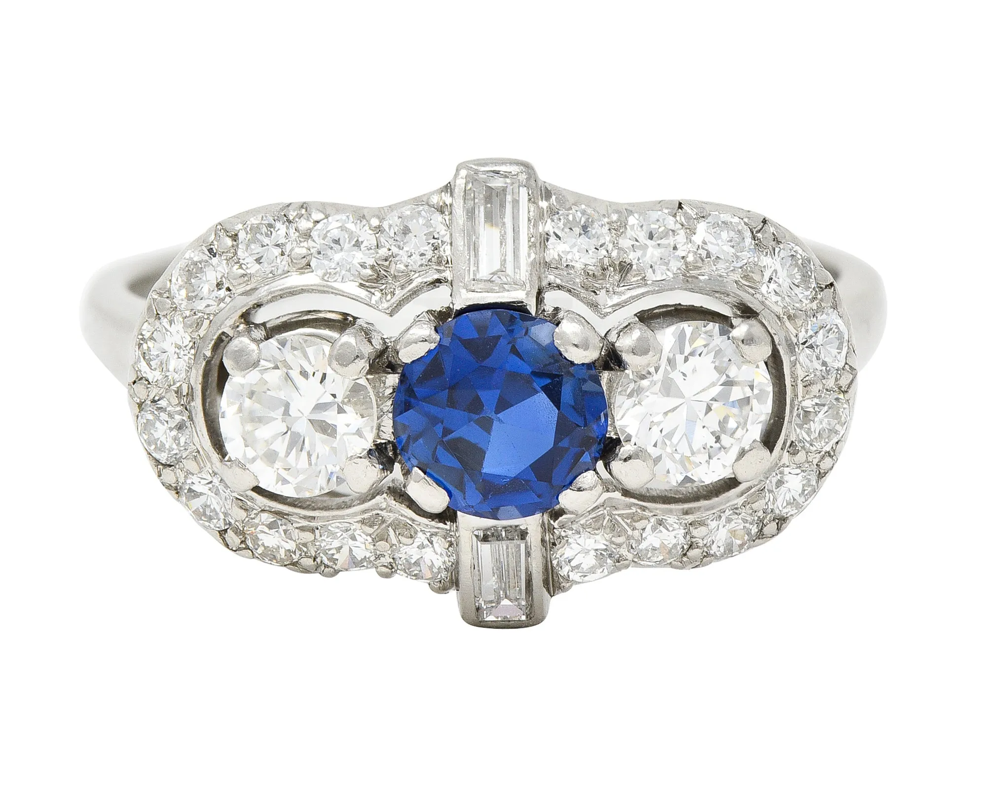 Mid-Century 1.95 CTW Sapphire Diamond Platinum Cluster Vintage Dinner Ring