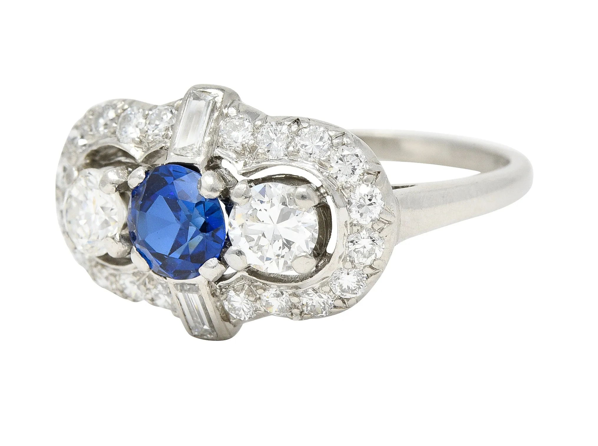 Mid-Century 1.95 CTW Sapphire Diamond Platinum Cluster Vintage Dinner Ring