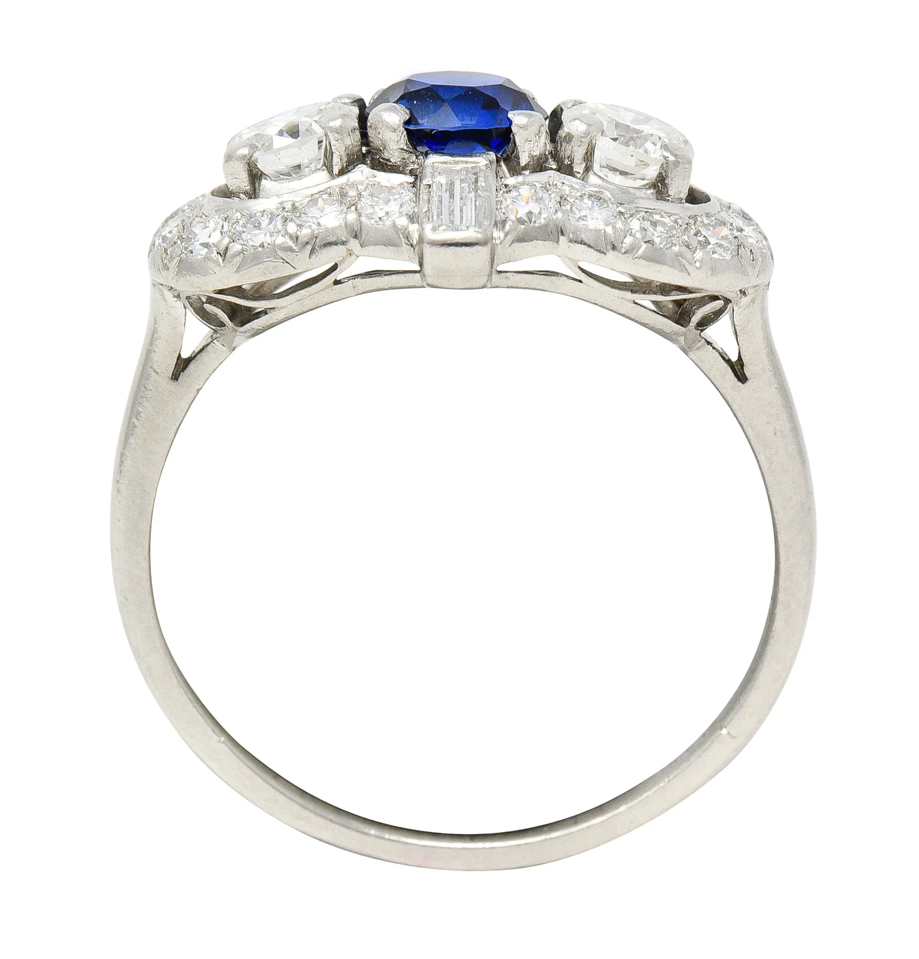 Mid-Century 1.95 CTW Sapphire Diamond Platinum Cluster Vintage Dinner Ring