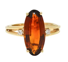 Mid-Century 4.68 CTW Oval Cut Citrine Diamond 14 Karat Yellow Gold Wire Vintage Cocktail Ring