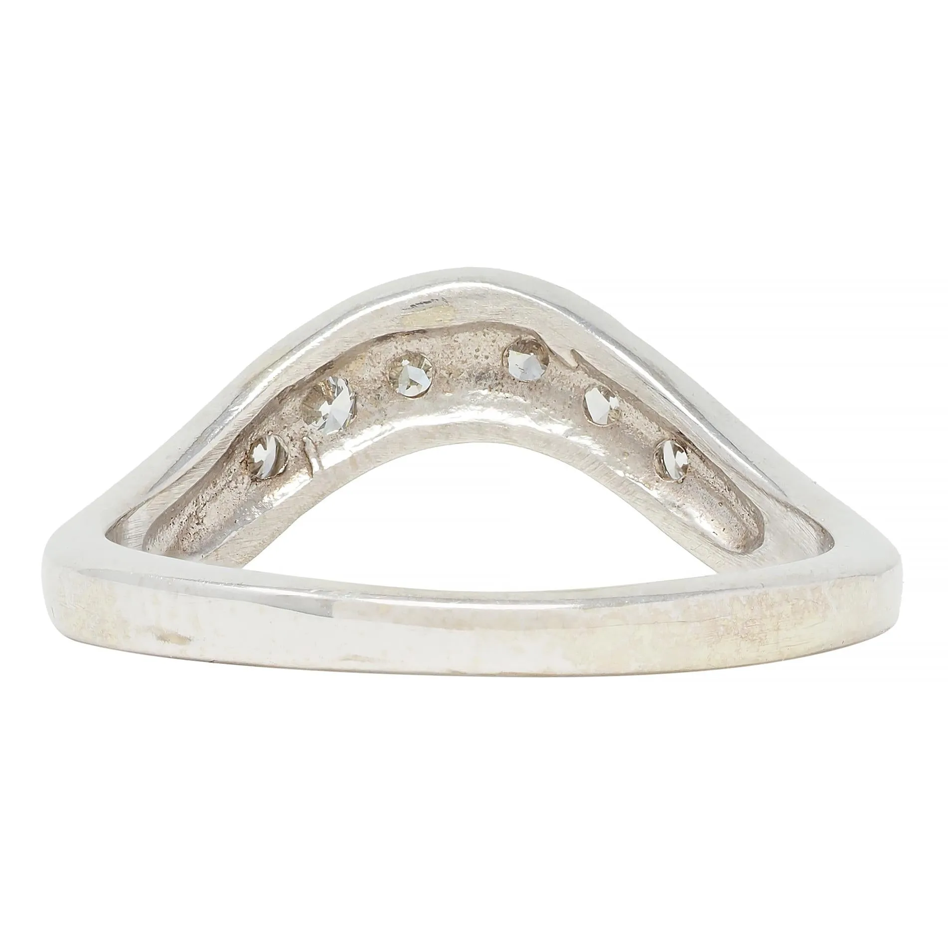 Mid-Century Diamond 14 Karat White Gold Vintage Contour Band Ring