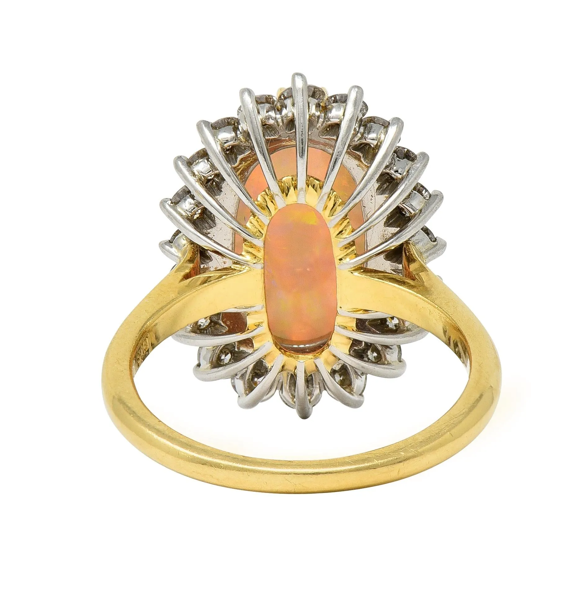 Mid-Century Vintage Opal Diamond Platinum 18 Karat Yellow Gold Halo Ring