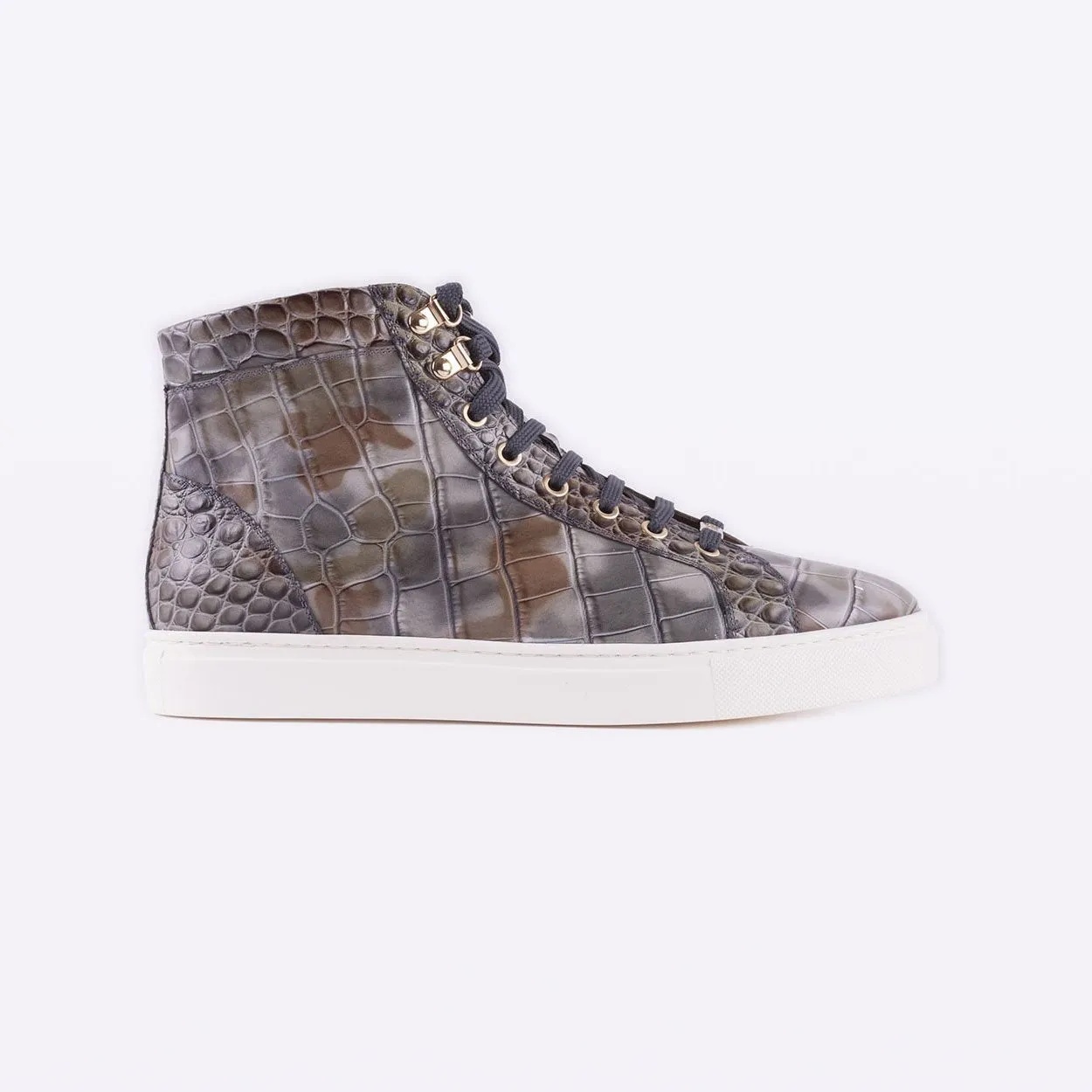 Mister 39598 Horche Men's Shoes Smoke Crocodile Print / Calf-Skin Leather High-Top Sneakers (MIS1008)