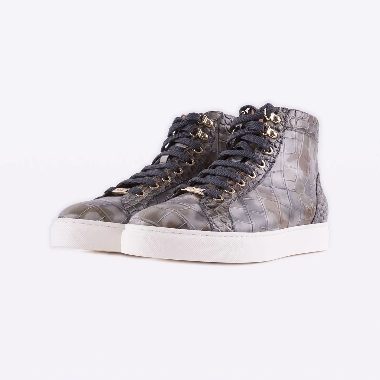 Mister 39598 Horche Men's Shoes Smoke Crocodile Print / Calf-Skin Leather High-Top Sneakers (MIS1008)