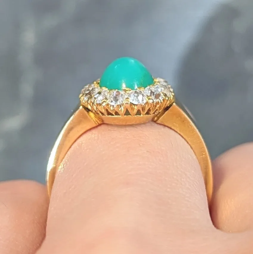 Modernist Chrysoprase Diamond 18 Karat Yellow Gold Vintage Halo Ring